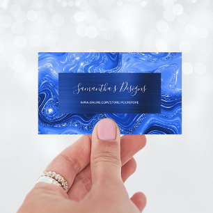 Carte De Visite Marbre Agate Bleu Royal Luxe Feuille de Navy