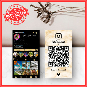Carte De Visite Marbre Agate Jaune et Noir de Luxe QR Instagram