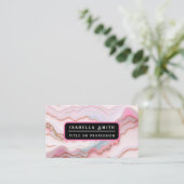 Carte De Visite Marbre Agate Moderne Bleu Rose Collection Or (Debout devant)