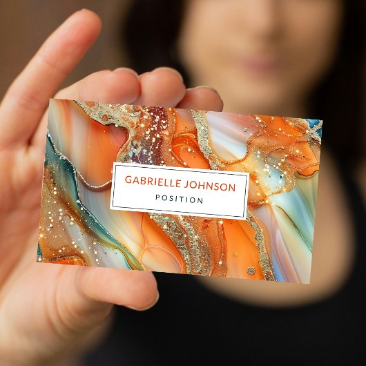 Carte De Visite Marbre agate orange vert pailleté or