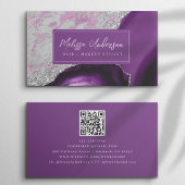 Carte De Visite Marbre Agate Purple Silver Parties scintillant QR