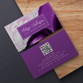 Carte De Visite Marbre Agate Purple Silver Parties scintillant QR