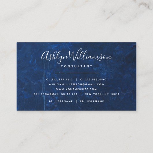 Carte De Visite Marbre aquarelle or turquoise script moderne (Dos)