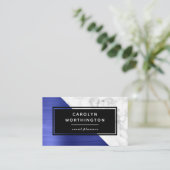 Carte De Visite Marbre blanc à huile brossé bleu moderne noir (Debout devant)