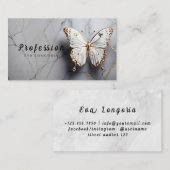 Carte De Visite Marbre blanc à papillon d'or (Devant / Derrière)