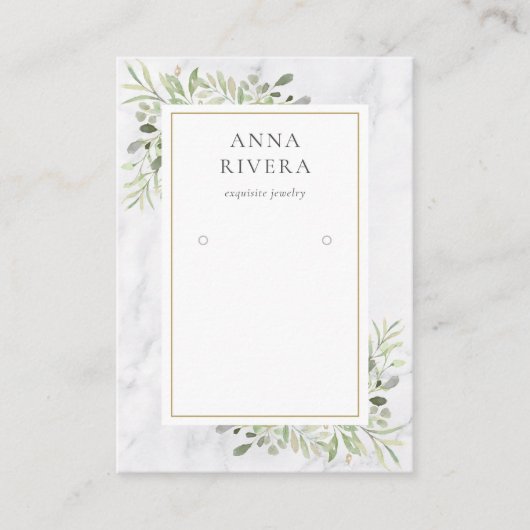Carte De Visite Marbre blanc Aquarelle Verdure Écran d'oreille (Devant)