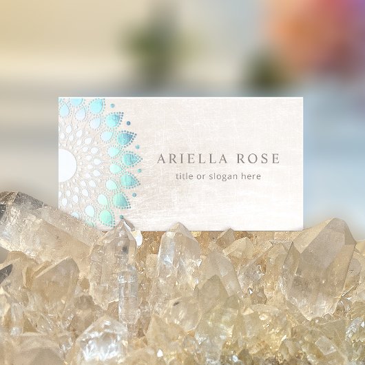 Carte De Visite Marbre blanc bleu Floral Mandala Lotus