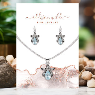 Carte De Visite Marbre blanc chic Agate Or rose Paillettes Bijoux 