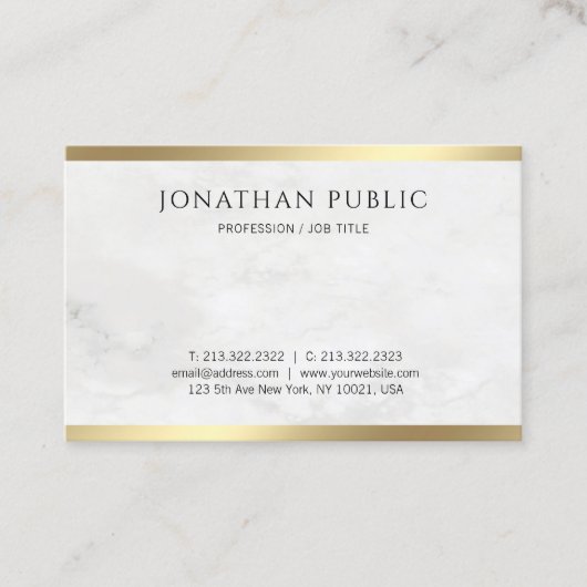 Carte De Visite Marbre blanc créatif Modèle d'apparence or moderne (Devant)