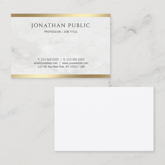 Carte De Visite Marbre blanc créatif Modèle d'apparence or moderne (Devant / Derrière)