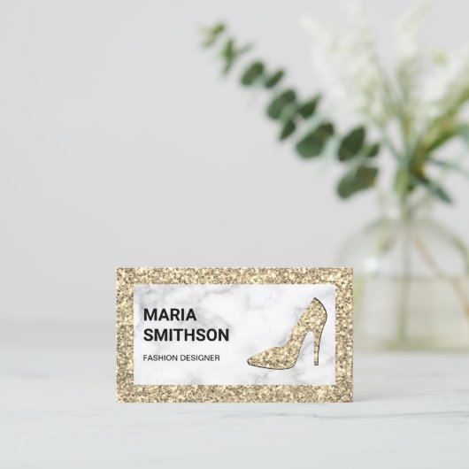 Carte De Visite Marbre blanc Crème Parties scintillant or talons h (Debout devant)