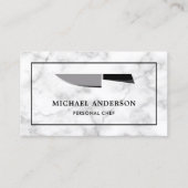 Carte De Visite Marbre blanc Cuisine noire Couteau Chef personnel (Devant)