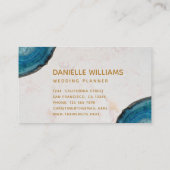 Carte De Visite Marbre blanc d'Agate de Géode Bleu Élégant Script (Dos)