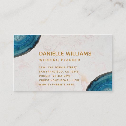 Carte De Visite Marbre blanc d'Agate de Géode Bleu Élégant Script (Dos)