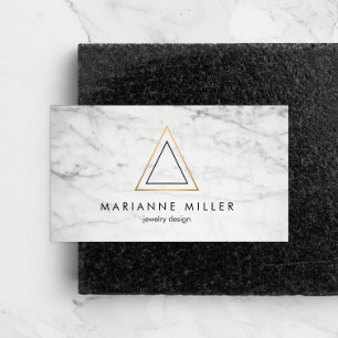 Carte De Visite Marbre blanc de logo Edgy Rose Gold Triangle