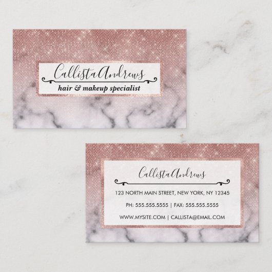 Carte De Visite Marbre blanc de Parties scintillant rose Gold Sequ (Devant / Derrière)