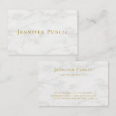 Carte De Visite Marbre blanc de texte en or élégant et moderne per (Devant / Derrière)