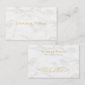 Carte De Visite Marbre blanc de texte Gold moderne Modèle minimali (Devant / Derrière)