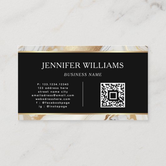 Carte De Visite Marbre blanc d'or QR Code moderne élégant (Dos)