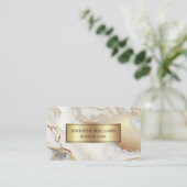 Carte De Visite Marbre blanc d'or QR Code moderne élégant (Debout devant)