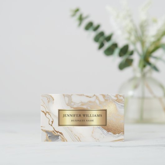 Carte De Visite Marbre blanc d'or QR Code moderne élégant (Debout devant)