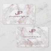 Carte De Visite Marbre blanc d'or Rose Monogramme moderne (Devant / Derrière)