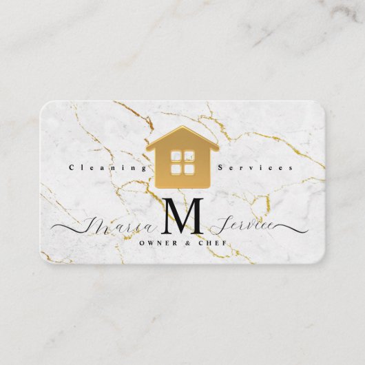 Carte De Visite marbre blanc doré maison design service de nettoya (Devant)