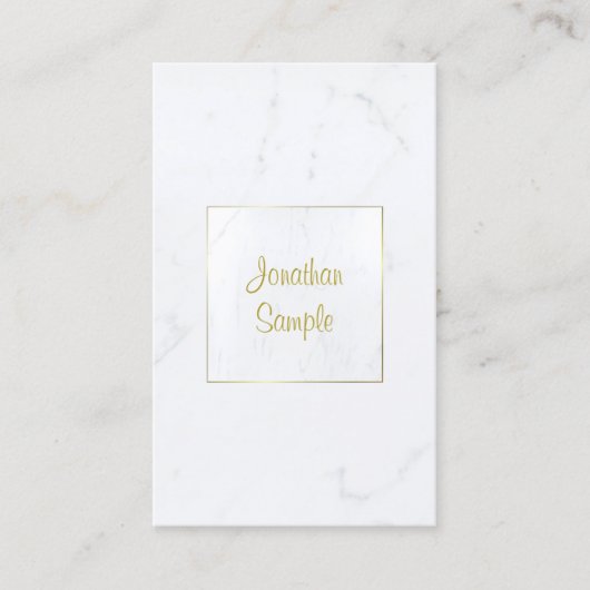 Carte De Visite Marbre blanc élégant Gold Script Modèle de luxe (Devant)