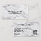 Carte De Visite Marbre blanc élégant QR Code & Socials (Devant / Derrière)