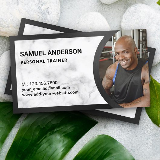Carte De Visite Marbre blanc Fitness Personal Trainer Photo