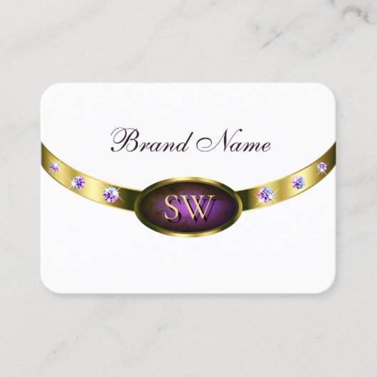 Carte De Visite Marbre blanc foncé violet et or avec initiales (Devant)