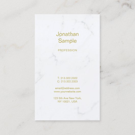 Carte De Visite Marbre blanc Gold Script Modèle Luxe Moderne (Dos)