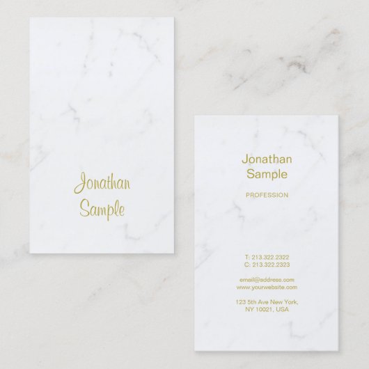 Carte De Visite Marbre blanc Gold Script Modèle Luxe Moderne (Devant / Derrière)