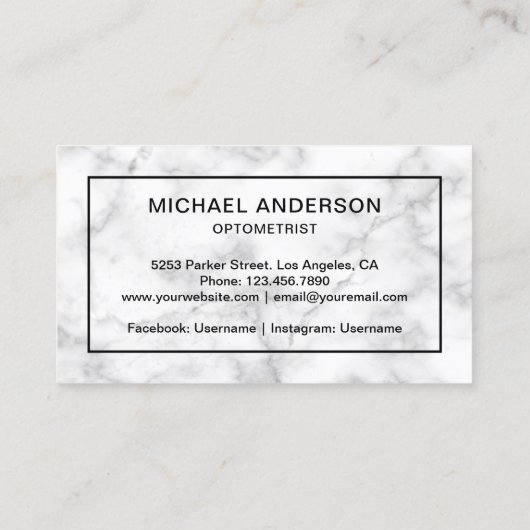 Carte De Visite Marbre blanc Lunettes de vue Oeil Docteur Optométr (Dos)