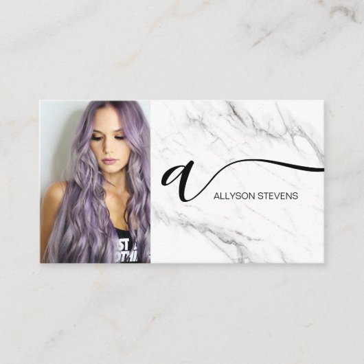 Carte De Visite Marbre blanc maquillage cheveux photo initiale cod (Devant)