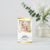 Carte De Visite Marbre Blanc Modèle Actrice Or Code QR Photo (Debout devant)