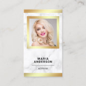 Carte De Visite Marbre Blanc Modèle Actrice Or Code QR Photo (Devant)