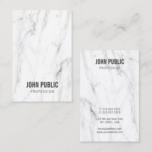 Carte De Visite Marbre blanc Modèle Simple Modern Professional (Devant / Derrière)