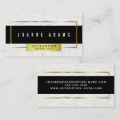 Carte De Visite Marbre blanc moderne avec le noir et l'or (Devant / Derrière)