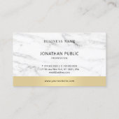 Carte De Visite Marbre blanc moderne élégant Gold Corporate (Dos)