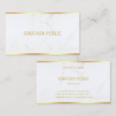 Carte De Visite Marbre blanc moderne élégant Gold Texte Profession (Devant / Derrière)