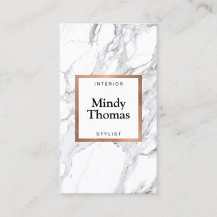 Carte De Visite Marbre blanc moderne Faux Rose Gold Frame