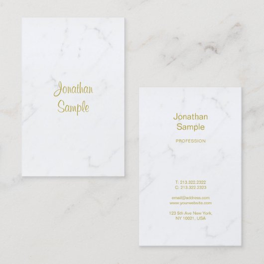 Carte De Visite Marbre blanc moderne Gold Script Modèle de luxe (Devant / Derrière)
