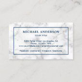 Carte De Visite Marbre blanc moderne Marine Blue Ancre nautique (Dos)