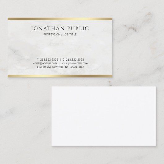 Carte De Visite Marbre blanc moderne  moderne Modèle or (Devant / Derrière)