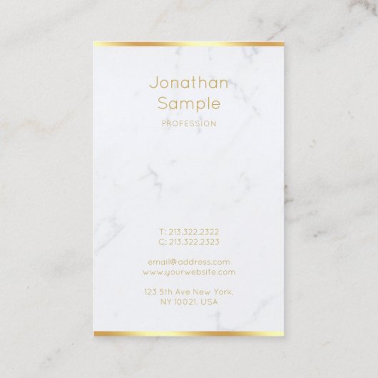 Carte De Visite Marbre blanc moderne Or manuscrit Script Classy (Dos)
