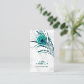 Carte De Visite Marbre blanc moderne Turquoise Peacock Feature (Debout devant)