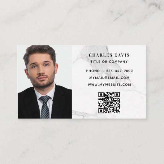 Carte De Visite Marbre blanc monogramme initiales photo code Qr lo (Dos)