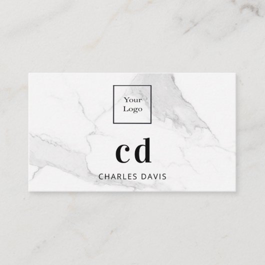 Carte De Visite Marbre blanc monogramme initiales photo code Qr lo (Devant)