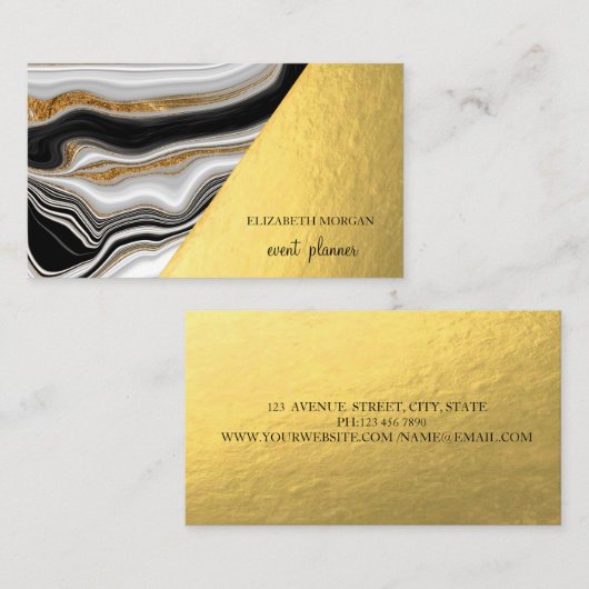 Carte De Visite Marbre blanc noir or moderne (Devant / Derrière)